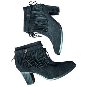 C Wonder Black Suede Willa Fringe Ankle Boots Size 8.5